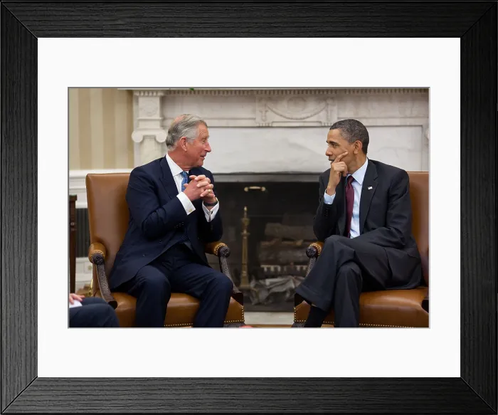 Framed Print : President Barack Obama meets with Prince Charles, Prince of Wales, in the Oval Office, May 4, 2011. (BSLOC_2015_3_214)