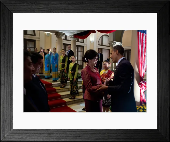 Framed Print : President Barack Obama talks with Thai Prime Minister Yingluck Shinawatra. Government House in Bangkok, Thailand, Nov. 18, 2012. (BSLOC_2015_3_209)