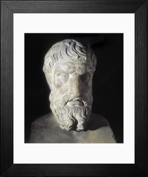 Framed Print : EPICURUS (341-270 BC). Greek philosopher. Bust of Epicurus, 2nd c. A.D. Roman art. Sculpture. ITALY. Rome. Capitoline Museums
