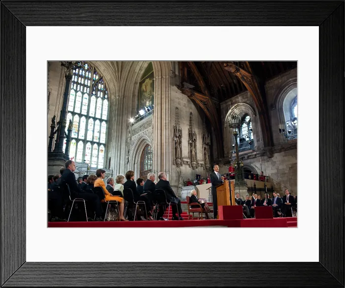 Framed Print : President Barack Obama speaks to members of both Houses of Parliament at Westminster Hall. London, England, May 25, 2011 (BSLOC_2015_3_221)