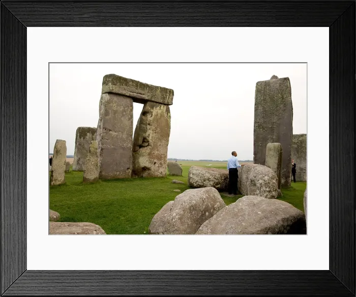 Framed Print : President Barack Obama at Stonehenge after the NATO Summit in Wales. Sept. 5, 2014 (BSLOC_2015_3_222)