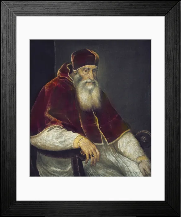 Framed Print : TTITIA, Tiziano Vecello, also called (1490-1576). Portrait of Pope Paul III. 1545-1546. Renaissance art. Cinquecento. Oil on canvas. ITALY. Naples. National Museum of Capodimonte