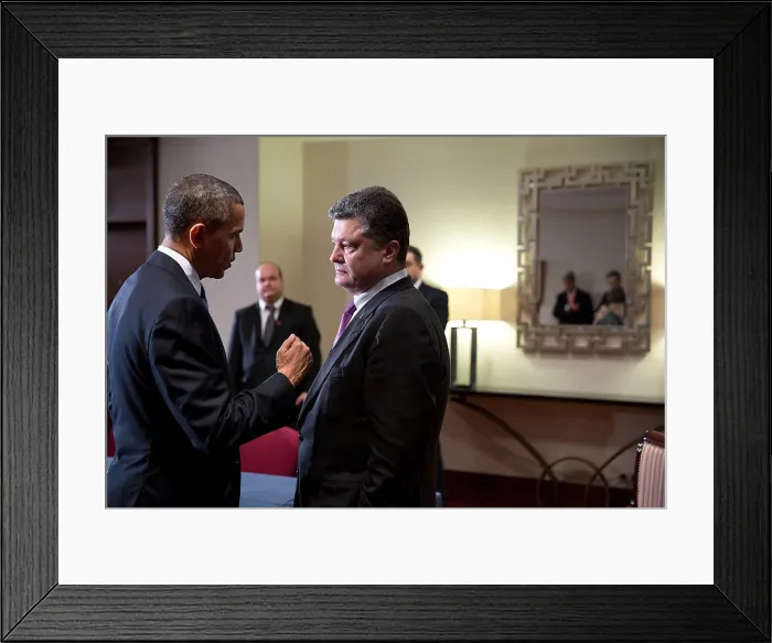 Framed Print : President Barack Obama talks with President-elect Petro Poroshenko of Ukraine. Warsaw, Poland, June 4, 2014. (BSLOC_2015_3_223)
