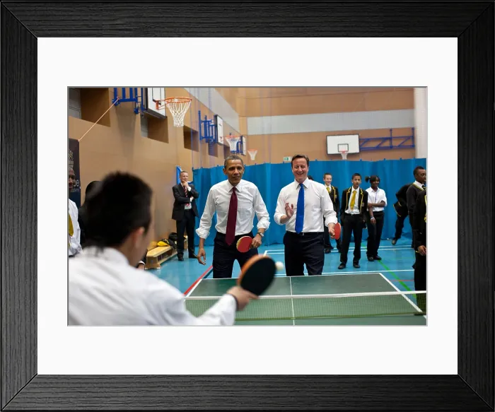 Framed Print : Barack Obama and BP Minister David Cameron play table tennis with Globe Academy students in London. May 24, 2011 (BSLOC_2015_3_211) Framed Print : Barack Obama and BP Minister David Cameron play table tennis with Globe Academy students in London. May 24, 2011 (BSLOC_2015_3_211)