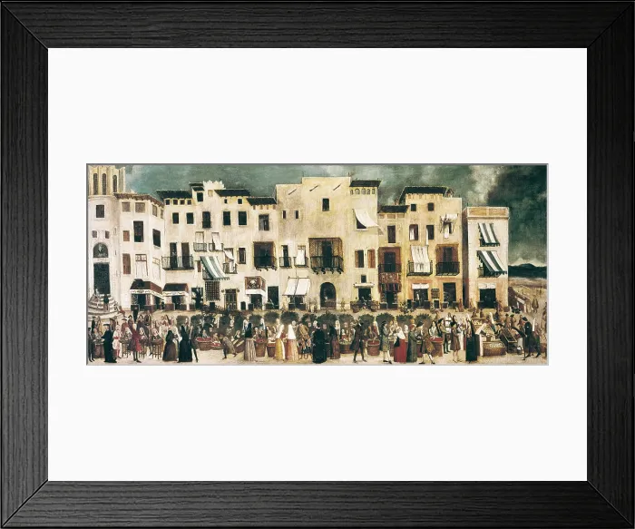 Framed Print : The Borne Market (Mercat del Born) of Barcelona next to the church of Santa Maria del Mar, c. 1775. Early Modern Era. Oil on canvas. SPAIN. Barcelona