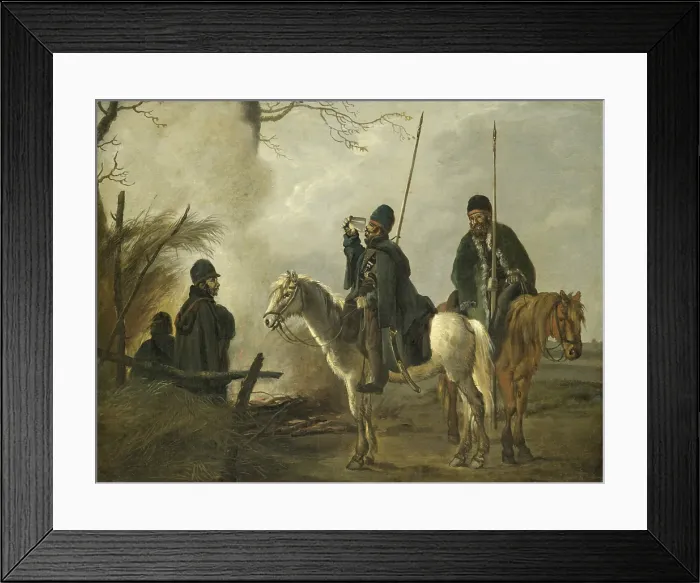 Framed Print : Cossack Outpost in 1813, Pieter Gerardus van Os, c. 1813-15, Dutch painter, oil on panel. Four Cossacks around a campfire during the Napoleonic Wars (BSLOC_2016_2_219)