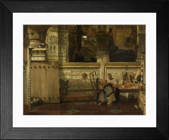 Framed Print : Egyptian Widow, by Lawrence Alma Tadema, 1872, English painting oil on canvas. Woman mourns at the inner mummy case of her husband