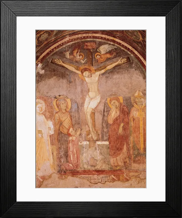 Framed Print : Crucifixion, by probably Giotto, 1267 about - 1337, 13th Century - 14th Century, fresco torn down, - Italy, Lazio, Rome, National Museum of Palazzo Venezia. All
