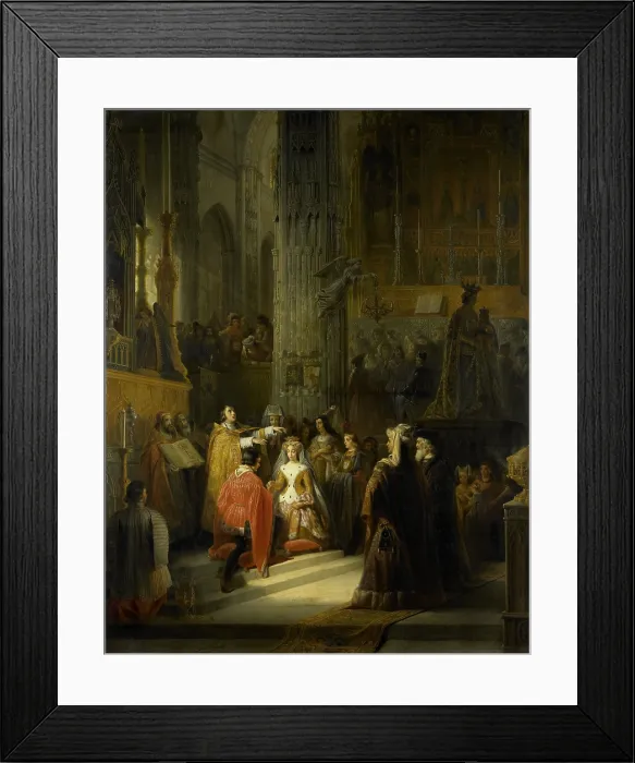 Framed Print : Marriage of Jacqueline, Countess of Hainaut (Jacoba of Bavaria), and John IV, Duke of Brabant, 1418, by Jacob Joseph Eeckhout, 1839, Dutch painting, oil on canvas