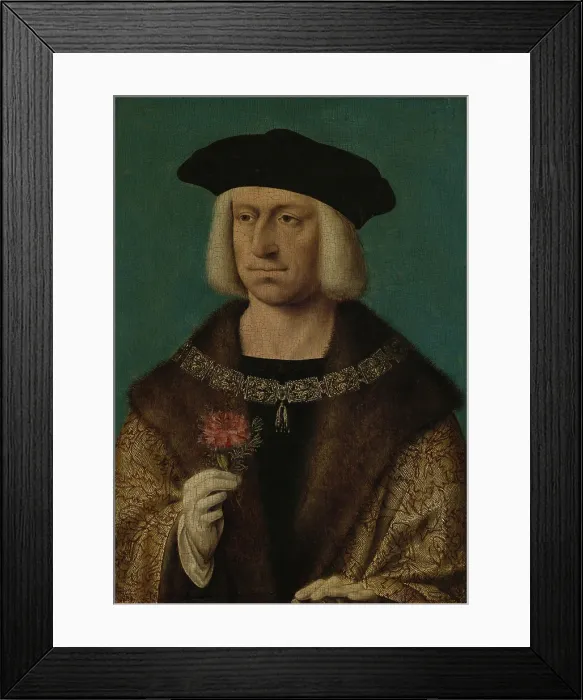 Framed Print : Portrait of Maximilian I, by workshop of Joos van Cleve, c. 1530, Netherlandish painting, oil on panel