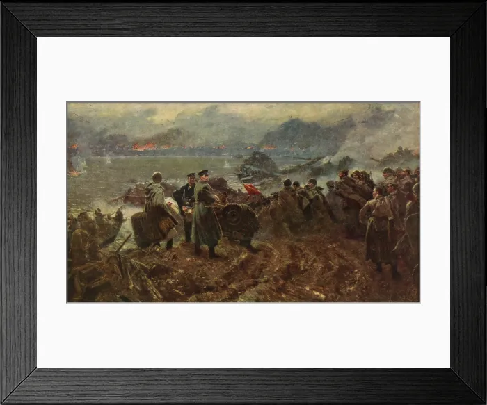 Framed Print : Battle for Stalingrad, World War 2. Russian soldiers on river-bank, preparing to cross river at Stalingrad. (BSLOC_2013-12_16)
