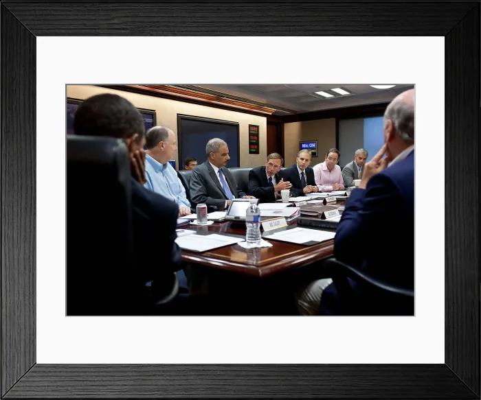 Framed Print : CIA Director David Petraeus speaking during a National Security meeting as Obama (left) listens. Situation Room of the White House, Sept. 10, 2011. (BSLOC_2015_13_267) Framed Print : CIA Director David Petraeus speaking during a National Security meeting as Obama (left) listens. Situation Room of the White House, Sept. 10, 2011. (BSLOC_2015_13_267)