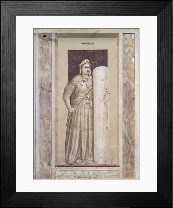 Framed Print : Allegories of Virtues and Vices, by Giotto, 1304 - 1306 about, 14th Century, fresco, cm 120 x 60 - Italy, Veneto, Padua, Scrovegni Chapel. All. Fortitude Framed Print : Allegories of Virtues and Vices, by Giotto, 1304 - 1306 about, 14th Century, fresco, cm 120 x 60 - Italy, Veneto, Padua, Scrovegni Chapel. All. Fortitude