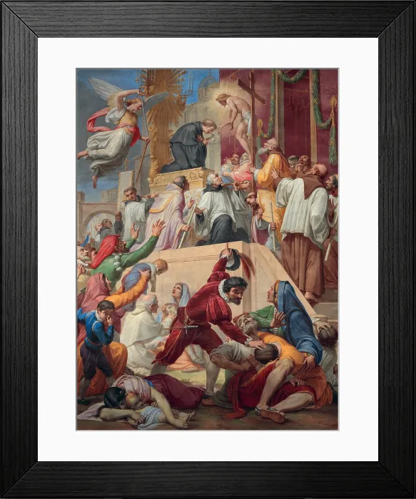 Framed Print : Gagliardi Pietro, The Miracle of St Nicholas of Tolentino during the Plague of Cordova, 1869, 19th Century, oil on canvas, Italy, Lazio, Rome, Sant'Agostino Church