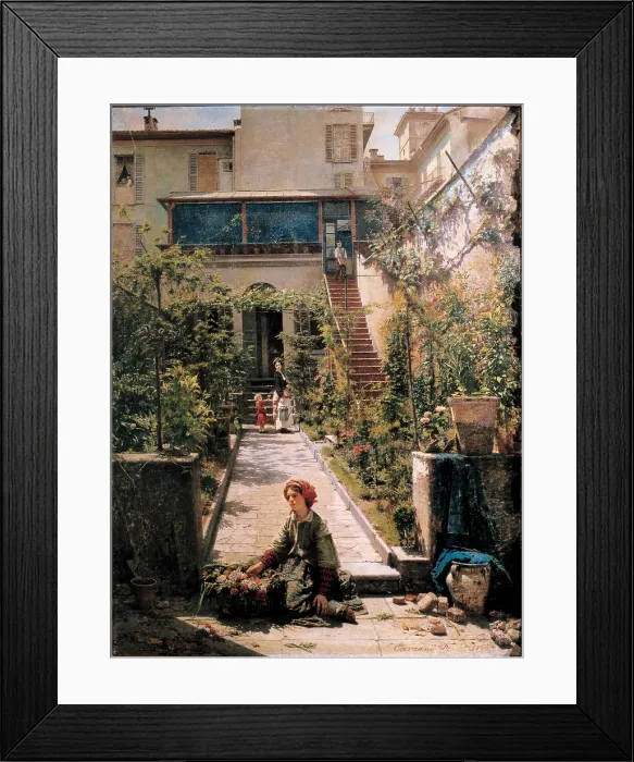 Framed Print : Carcano Filippo, The Flower-seller, 1862, 19th Century, oil on canvas, Italy, Lazio, Rome, Private collection (563159) Everett CollectionMondadori Portfolio**US SALES ONLY**