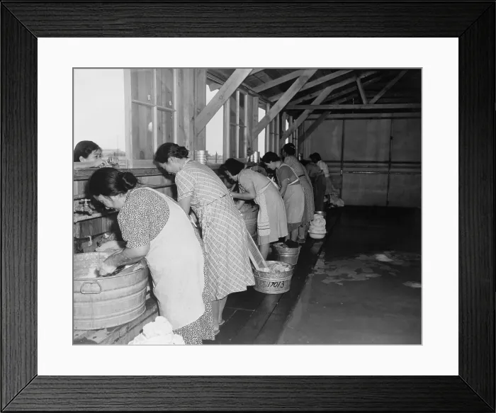 Framed Print : Japanese American women, laundering their families clothes in metal washtubs during their three month incarceration at Pinedale Assembly Center