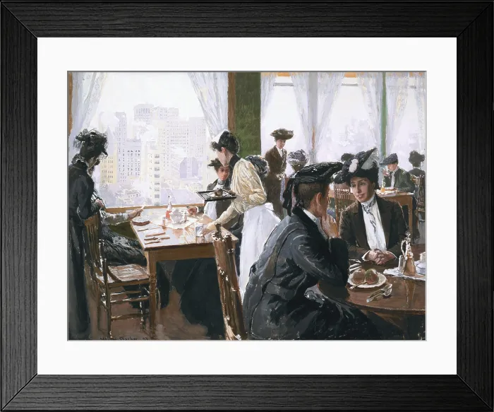 Framed Print : Women dining in skyscraper restaurant in an American city. Illustration by Otto Bacher, ca. 1901