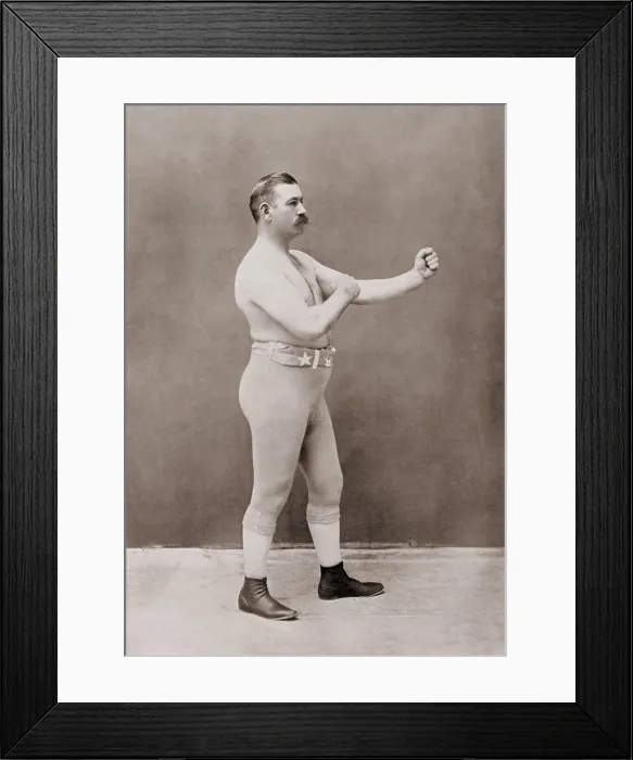 Framed Print : John Lawrence Sullivan, the bare-knuckle champion in a boxing stance, 1898