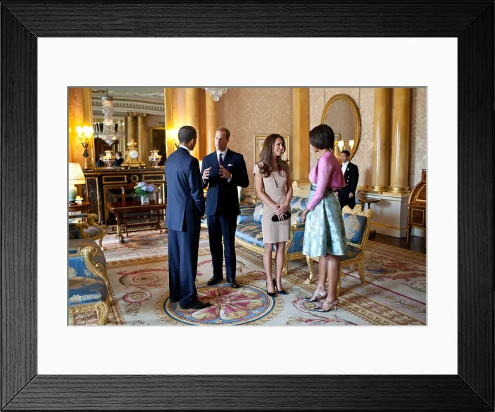 Framed Print : President Barack Obama and First Lady Michelle Obama with the Duke and Duchess of Cambridge. In the 1844 Room at Buckingham Palace in London, England, May 24, 2011