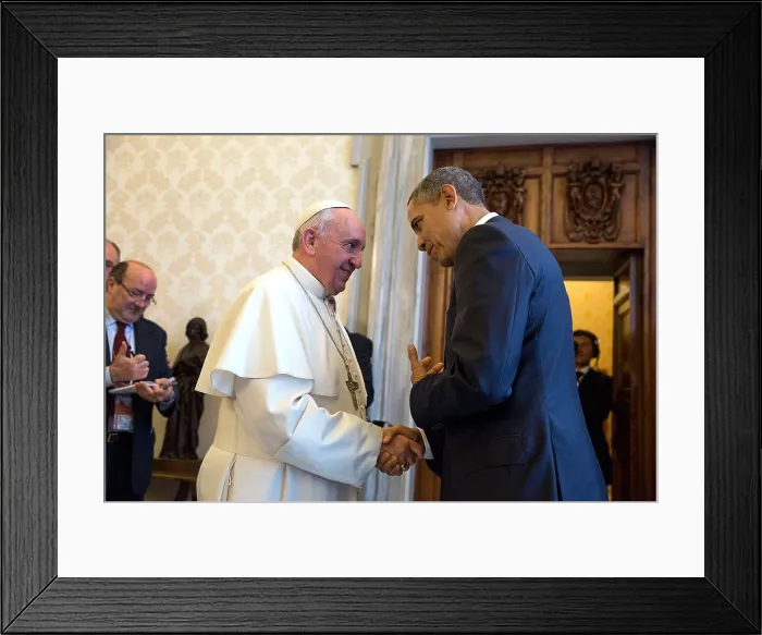 Framed Print : President Barack Obama with Pope Francis following a private audience at the Vatican. March 27, 2014 (BSLOC_2015_3_226)