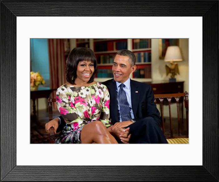 Framed Print : President Barack and Michelle Obama in the Library of the White House, Feb. 19, 2013. They were recording a message for ABC Good Morning America anchor Robin Roberts