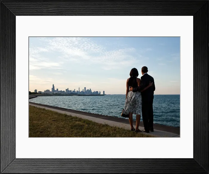 Framed Print : President Barack and Michelle Obama look at the Chicago skyline, June 15, 2012