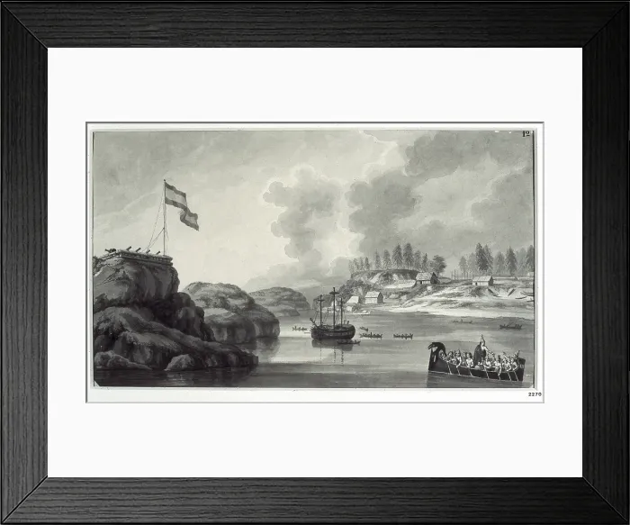 Framed Print : America. Malaspina Expedition (1789-1794). Port of Nutka. Pen and Chinese ink drawing by Jose Cardero. Drawing. SPAIN. Madrid. America's Museum. - J