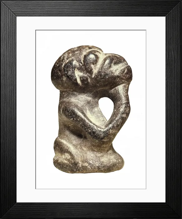 Framed Print : Zoomorph as primate. Art of the Mende ethnic group of Sierra Leone. African art. Sculpture on rock. Private Collection. Proc: SIERRA LEONE