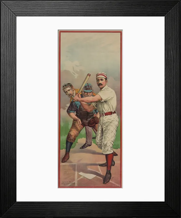 Framed Print : Baseball player at bat, with the catcher and umpire, c. 1895 (BSLOC_2018_4_109) Framed Print : Baseball player at bat, with the catcher and umpire, c. 1895 (BSLOC_2018_4_109)
