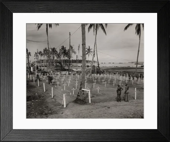 Framed Print : Torokina Cemetery for Marines killed Bougainville Island, in combat against the Japanese. Jan. 13, 1944