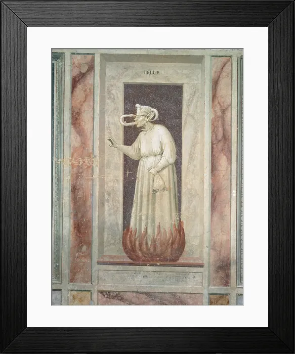 Framed Print : Allegory of Vice and Virtue Envy, by Giotto, 1306 about, 14th Century, - Italy, Veneto, Padua, Scrovegni Chapel. Allegories of Virtues and Vices the Envy Framed Print : Allegory of Vice and Virtue Envy, by Giotto, 1306 about, 14th Century, - Italy, Veneto, Padua, Scrovegni Chapel. Allegories of Virtues and Vices the Envy