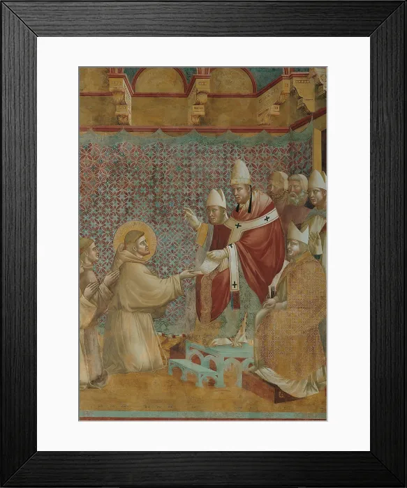 Framed Print : The Confirmation of the Rule, by Giotto, 1297 - 1299, 13th Century, fresco, cm 270 x 230 - Italy, Umbria, Perugia, Assisi, Upper Basilica of San Francesco, nave. Detail Framed Print : The Confirmation of the Rule, by Giotto, 1297 - 1299, 13th Century, fresco, cm 270 x 230 - Italy, Umbria, Perugia, Assisi, Upper Basilica of San Francesco, nave. Detail