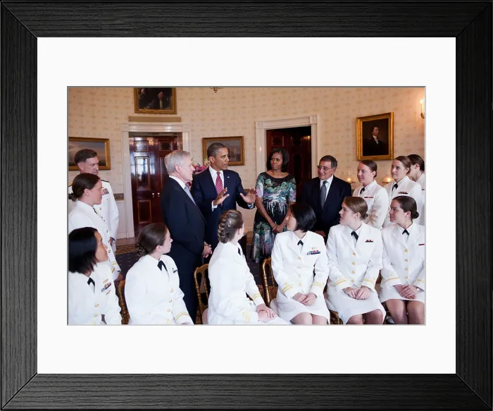 Framed Print : President Barack and Michelle Obama greet the U.S. Navy's first contingent of women submariners