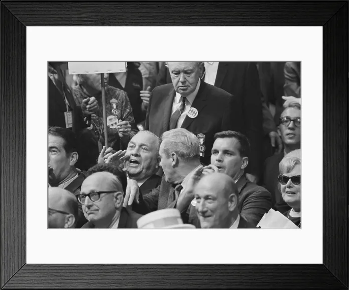 Framed Print : Chicago Mayor Richard Daley swearing at Senator Ribicoff during at the 1968 Democratic Convention