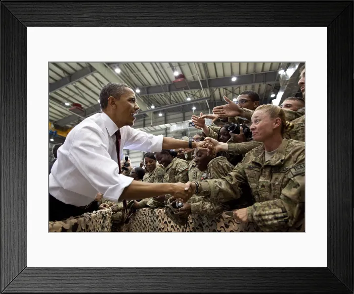 Framed Print : President Barack Obama greets U.S. troops at Bagram Air Field, Afghanistan. May 1, 2012. (BSLOC_2015_13_283)