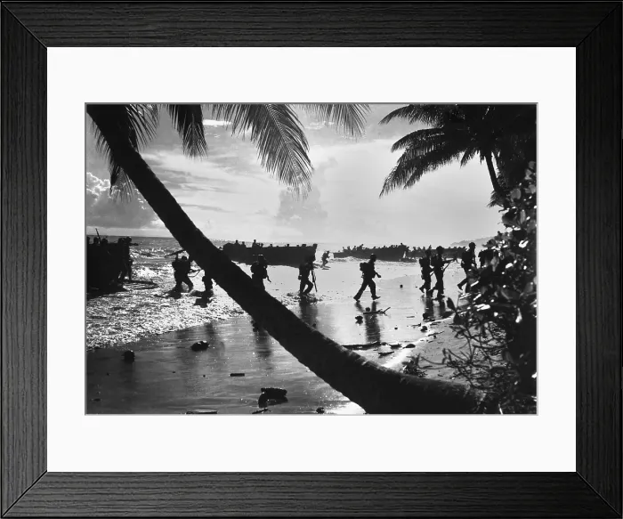 Framed Print : American troops of the 160th Infantry Regiment during amphibious landing training on Guadalcanal. March 1, 1944. (BSLOC_2013-12_162)
