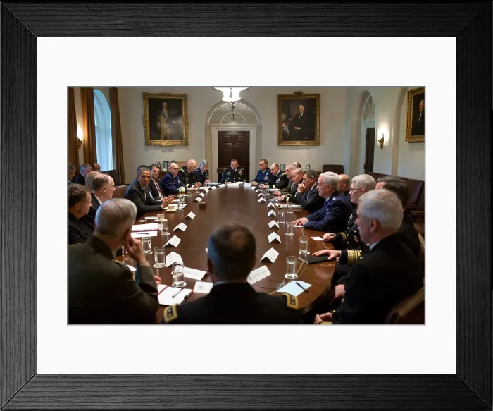 Framed Print : Pres. Barack Obama and VP Joe Biden meet with Combatant Commanders and senior military. Cabinet Room, White House, May 15, 2012. (BSLOC_2015_13_277)