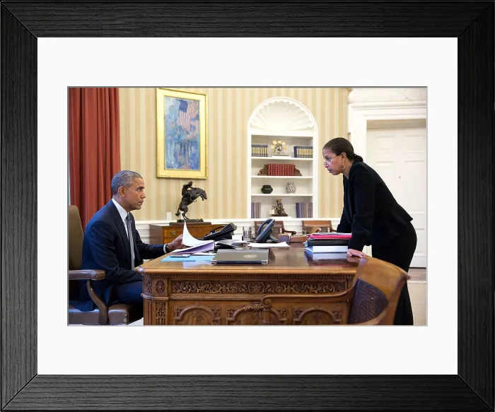 Framed Print : President Barack Obama meets with National Security Advisor Susan Rice in the Oval Office. Feb. 10, 2015. (BSLOC_2015_13_273)