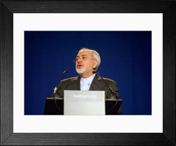 Framed Print : Iranian Foreign Minister Javad Zarif addresses reporters in Lausanne in Switzerland Framed Print : Iranian Foreign Minister Javad Zarif addresses reporters in Lausanne in Switzerland