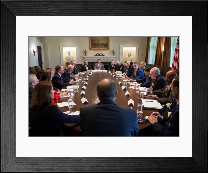 Framed Print : President Obama meets with U.S. intelligence officials in the Cabinet Room of the White House. April 17, 2012. (BSLOC_2015_13_269) Framed Print : President Obama meets with U.S. intelligence officials in the Cabinet Room of the White House. April 17, 2012. (BSLOC_2015_13_269)