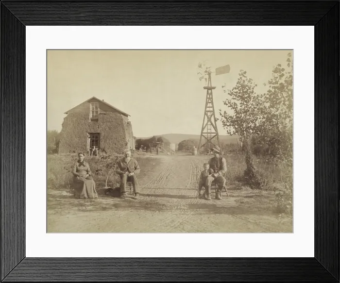 Framed Print : Grandpa Brumbaughs sod house was considered high toned with its wood second story. Old Coburgh Post Office, Custer County, Nebraska. Photo by Solomon D. Butcher (BSLOC_2018_1_110)