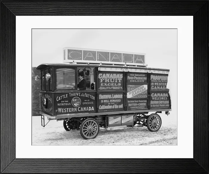 Framed Print : Motor Car of the Canadian Government Colonization Company promoting settlement in agriculture lands, c. 1900