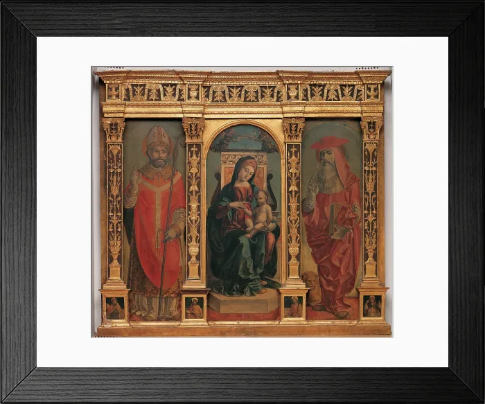 Framed Print : Lombard Artist, was attributed Zenale Bernardo, Madonna and Child with Sts Jerome and Ambrose, 1495, 15th Century, tempera on panel, Italy, Lombardy, Milan