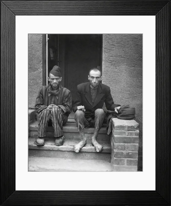 Framed Print : Emaciated liberated inmates Nordhausen Concentration camp. U.S. Army found from 3, 000 to 4, 000 inmates, all maltreated, beaten and starved. April 12, 1945. Germany, World War 2
