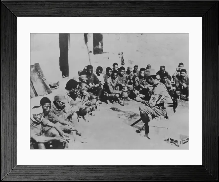 Framed Print : Japan undertook to indoctrinate captive Chinese. Chinese captured in the Battle of Shanghai imprisoned in a concentration camp near Moosun. Nov. 9, 1937. (BSLOC_2014_7_29)