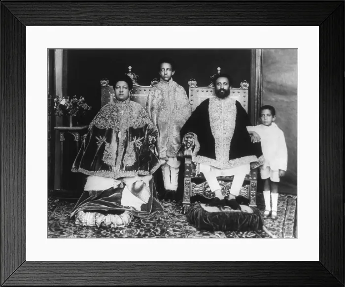 Framed Print : Royal family of Ethiopia (Abyssinia). Seated are Ras Tafari (Haile Selassie) and Empress Manen. Standing are Crown Prince Asfaou and Prince Makonen. Ca. 1930 (BSLOC_2014_7_32)
