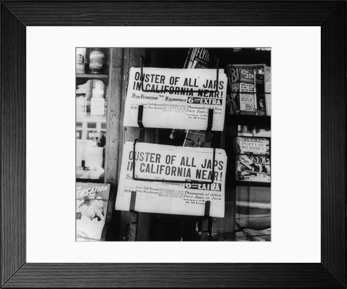 Framed Print : San Francisco Examiner headline announcing internment of Japanese Americans during WW2. On February 19, 1942, Franklin D Framed Print : San Francisco Examiner headline announcing internment of Japanese Americans during WW2. On February 19, 1942, Franklin D