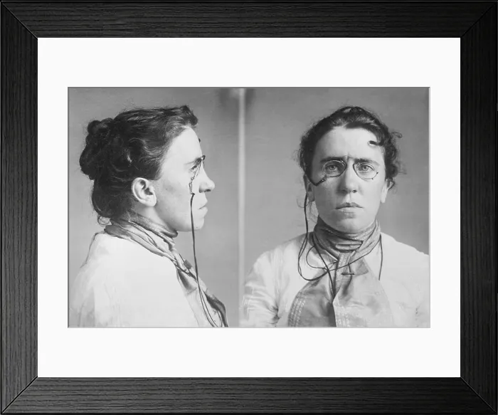 Framed Print : Emma Goldman (1869-1940) mugshots. She served jail terms for her radical socialist activities, which included lecturing on birth control, opposing military conscription Framed Print : Emma Goldman (1869-1940) mugshots. She served jail terms for her radical socialist activities, which included lecturing on birth control, opposing military conscription