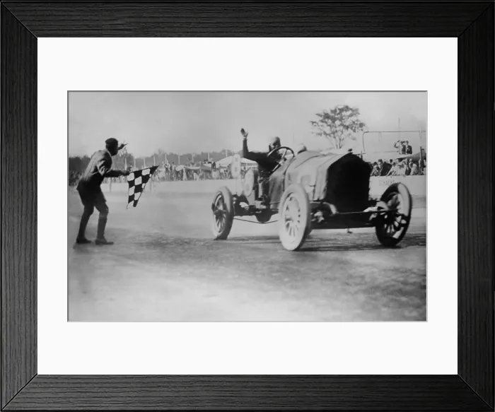 Framed Print : American driver Joe Dawson, crosses the finish line of the Indianapolis 500 automobile race, May 30, 1912 (BSLOC_2018_4_167) Framed Print : American driver Joe Dawson, crosses the finish line of the Indianapolis 500 automobile race, May 30, 1912 (BSLOC_2018_4_167)
