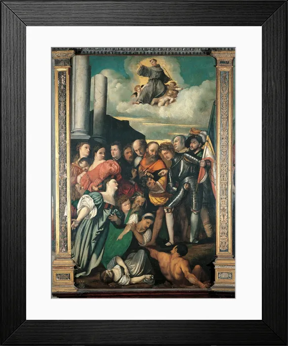 Framed Print : The Miracle of the Drowned Girl, by Domenico Campagnola, 16th Century, canvas, - Italy, Veneto, Padua, Scuola del Santo. All
